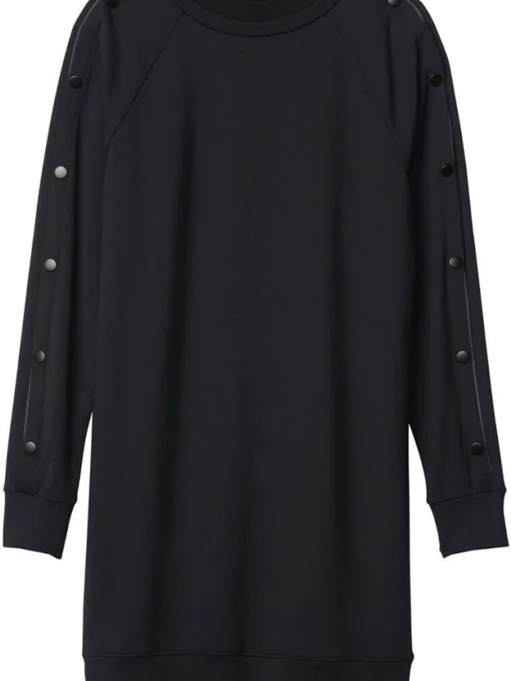 Athleta Black Long Sleeve Midi Dress with Button-Trim Sleeves